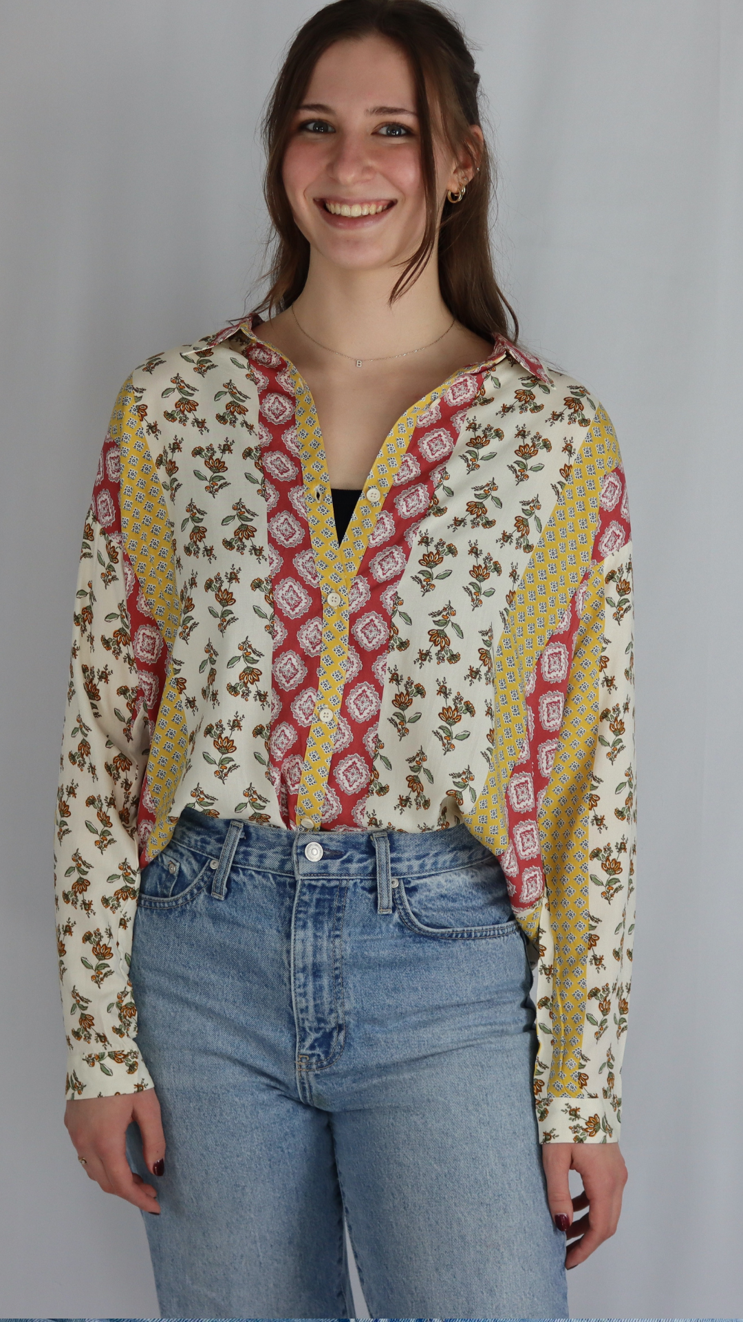 floral pattern long sleeves button down shirt