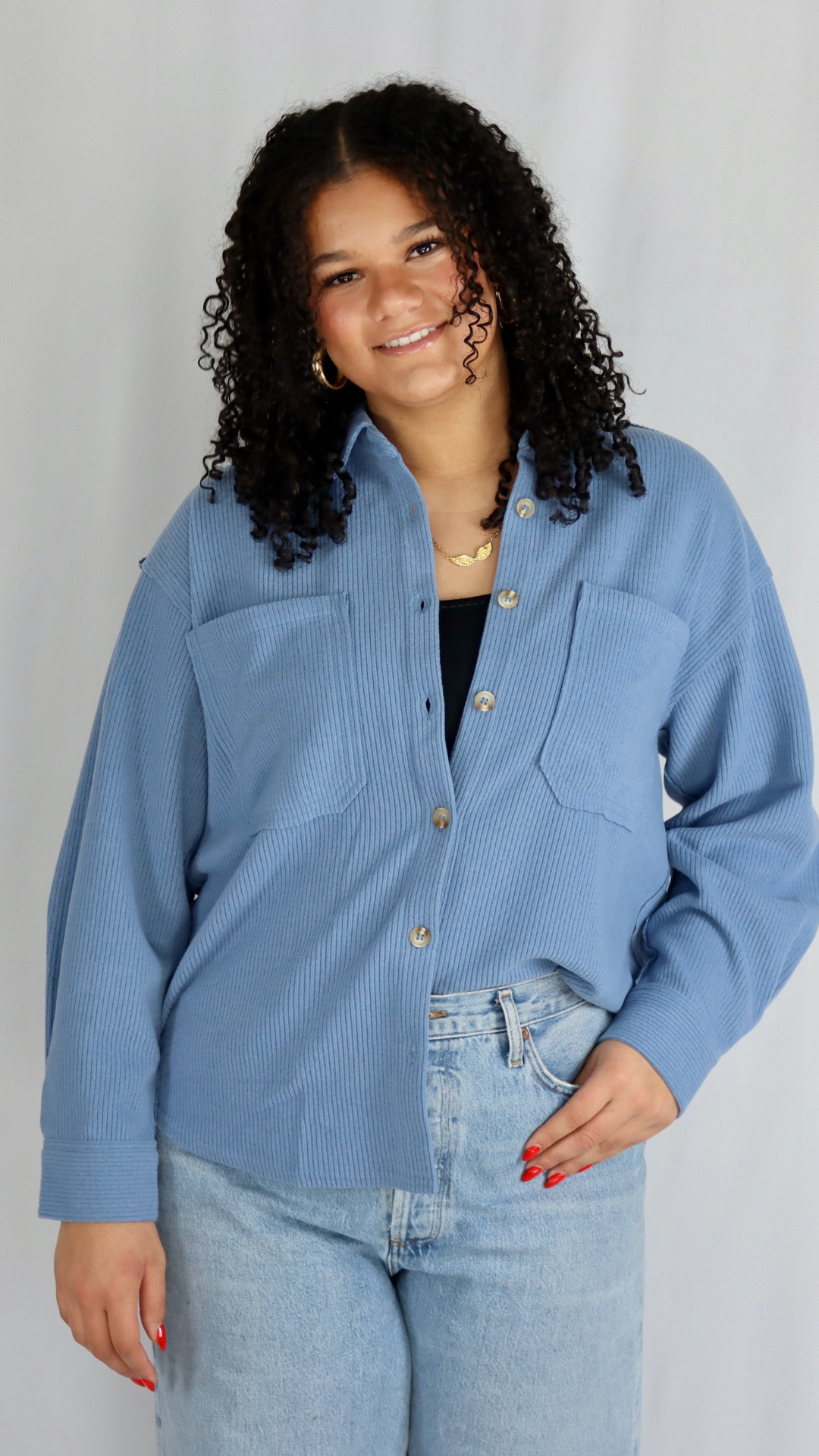 light blue ribbed button up shirt women